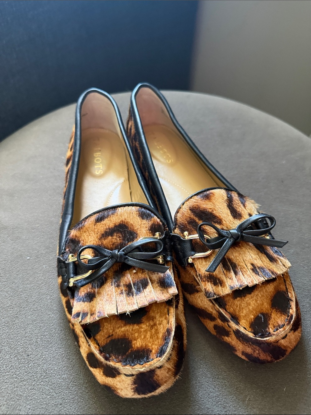 Talbots Laura Tassel Calf Hair Leopard Print Loafers Womes 8.5 Classic Statement